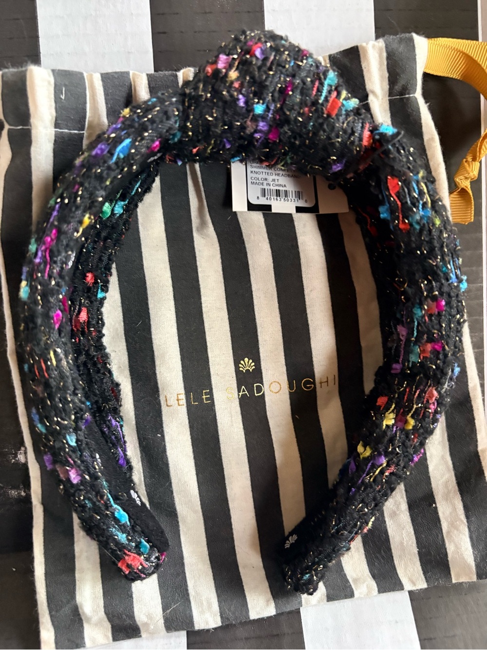 Lele Sadoughi Women's Jet Black Knotted Headband Multicolor “shimmer” Confetti